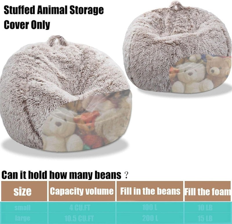 Fluffy Stuffed Animal Storage Bean Bag Cover Faux Fur Heather Camel3