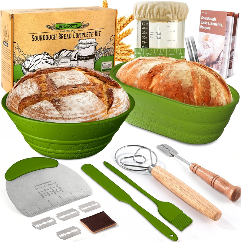 Sourdough Starter Kit 34oz with 2 Bread Proofing Baskets   Green10