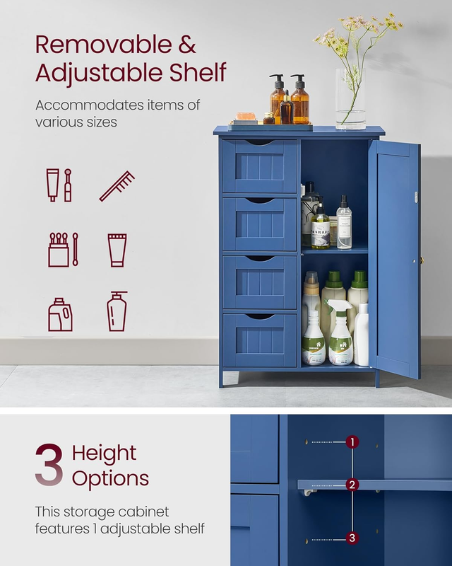 Floor Storage Cabinet Drawer Door Adjustable Shelf Bijou Blue Organizer4