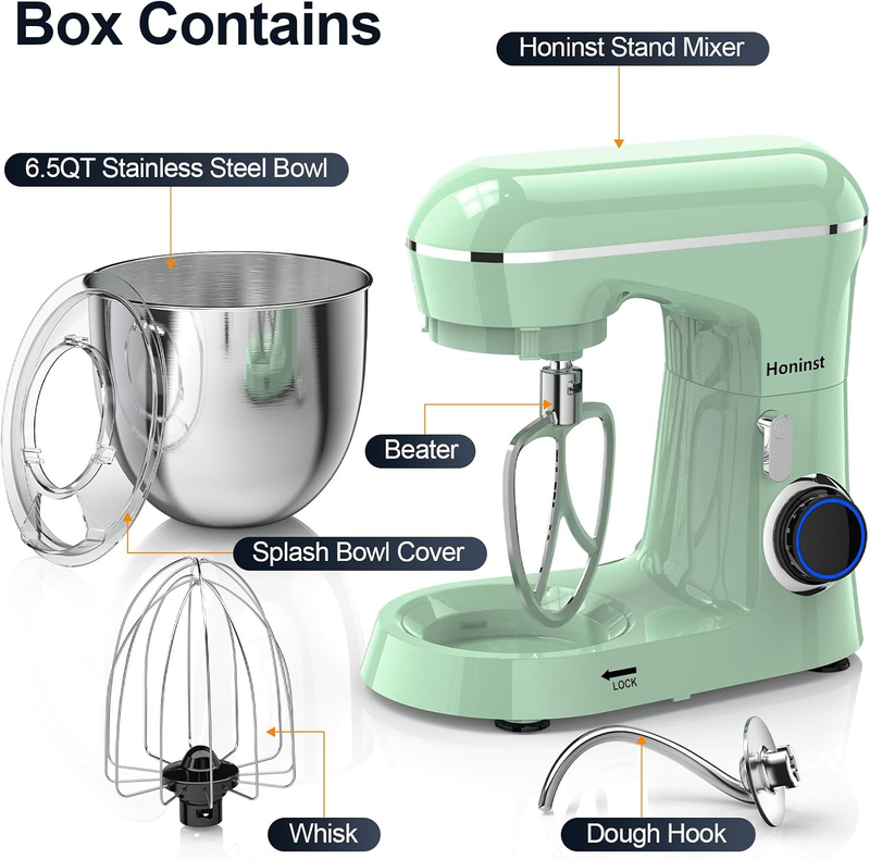 6.5QT Stand Mixer 10 Speed Tilt Head Kitchen Mixer Light Green Baking Tool1