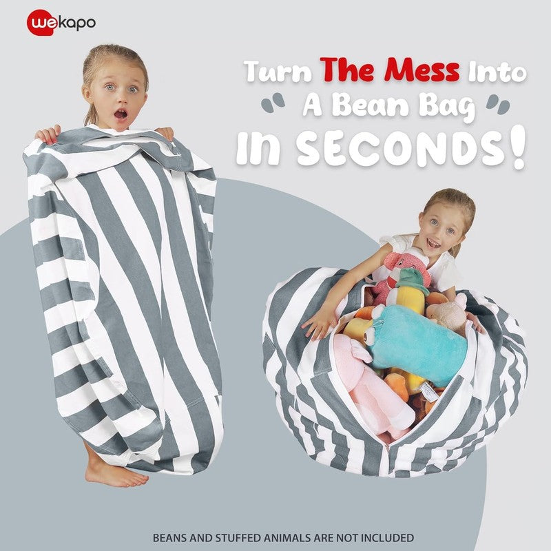 Kids Stuffed Animal Storage Bean Bag Cover XL Cotton Canvas Grey3