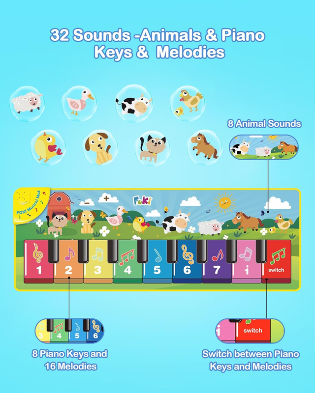 Floor Piano Mat for Toddlers Musical Keyboard Toy Animal Sounds 1 5 Years2