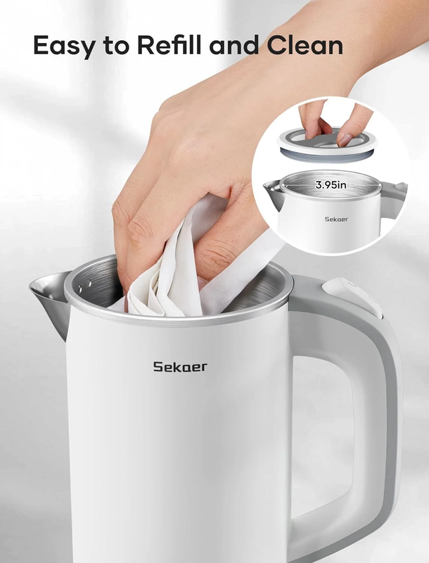 Travel Electric Tea Kettle 0.8L Stainless Steel Auto Shut-Off Boil-Dry White5