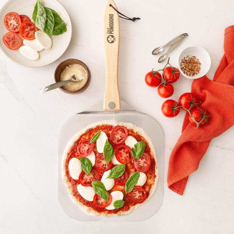 Aluminum Metal Pizza Peel with Foldable Wood Handle for Easy Storage, Pizza Spat5