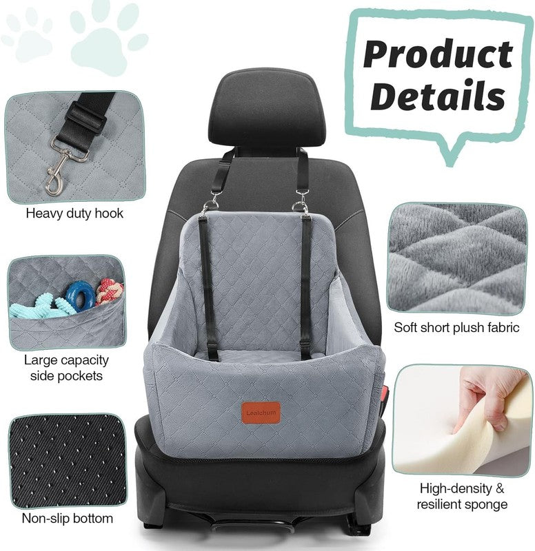 Dog Car Seat for Medium Dogs up to 35lbs Washable Anti Slip Travel Bed Grey3