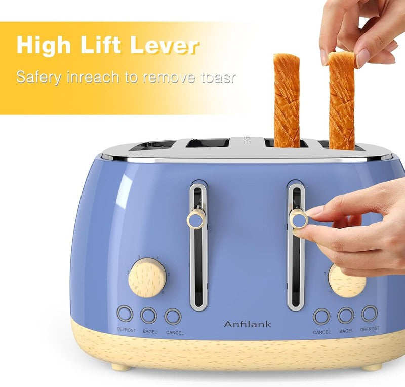 Retro 4 Slice Toaster Stainless Steel Extra Wide Slots Bagel Defrost Cancel Blue5