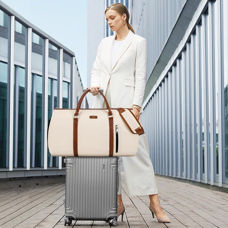2in1 Garment Duffle Bag Off White w/ Toiletry Hanging Suit Travel Carry5