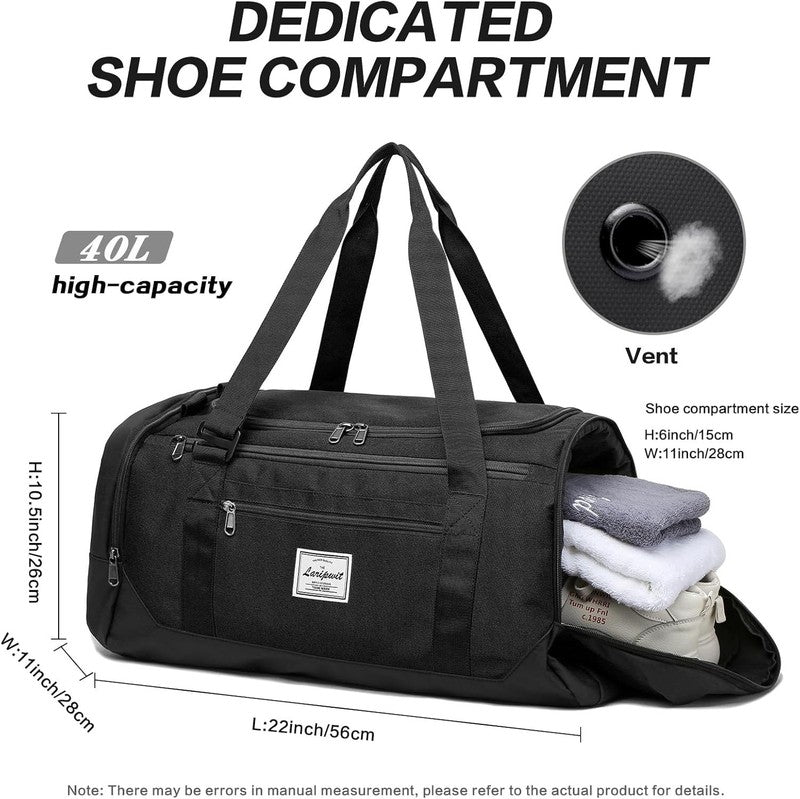 40L Travel Duffle Gym Bag Black Shoes Compartment Wet Pocket Weekender4