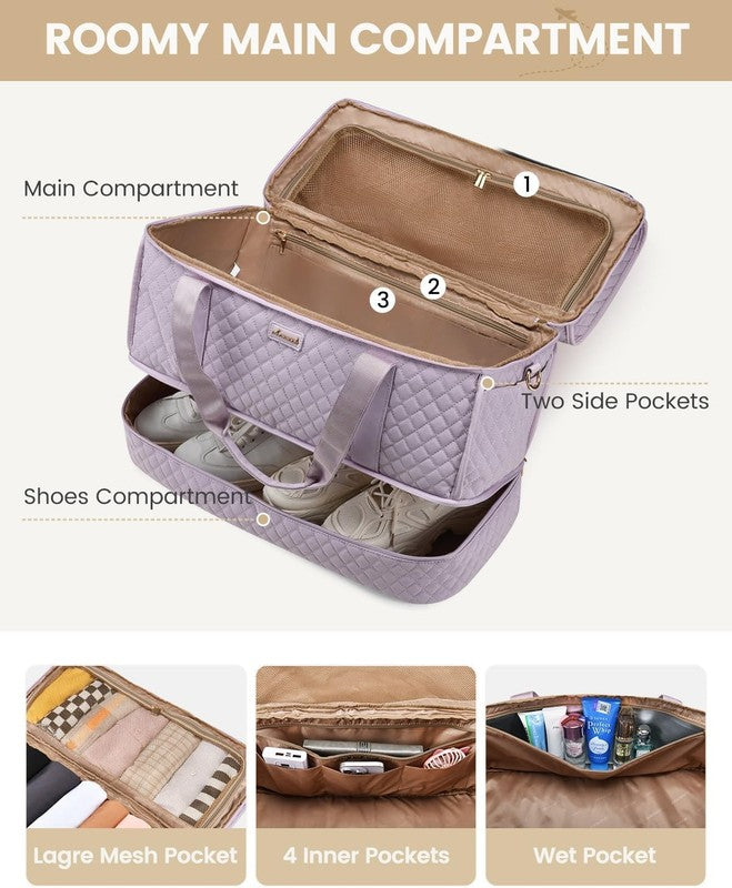 Large Women Weekender Duffle Bag Carry On Gym Travel w/ Shoe Compartment1