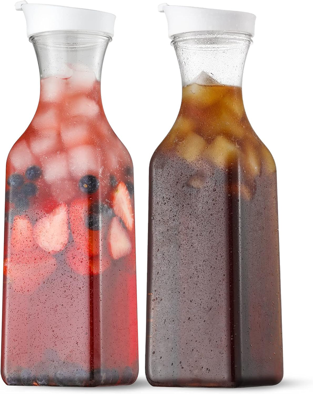 Plastic 50 Oz Water Carafe with Flip Top Lid, Set of 2 Square Base Juice Contain7