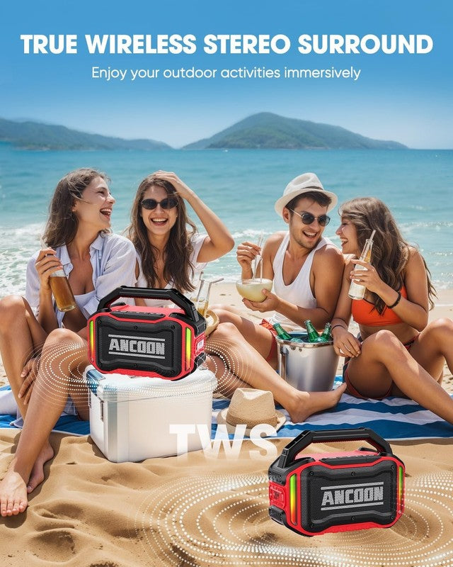 80W Bluetooth Speaker, Loud Bass, IPX6 Waterproof, 20H Playtime, TWS, Red4