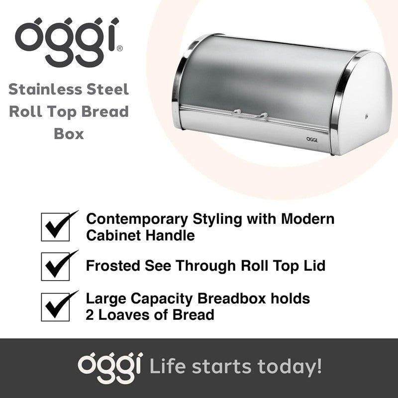 Stainless Steel Roll Top Bread Box Frosted Lid Large Countertop Bread Storage6