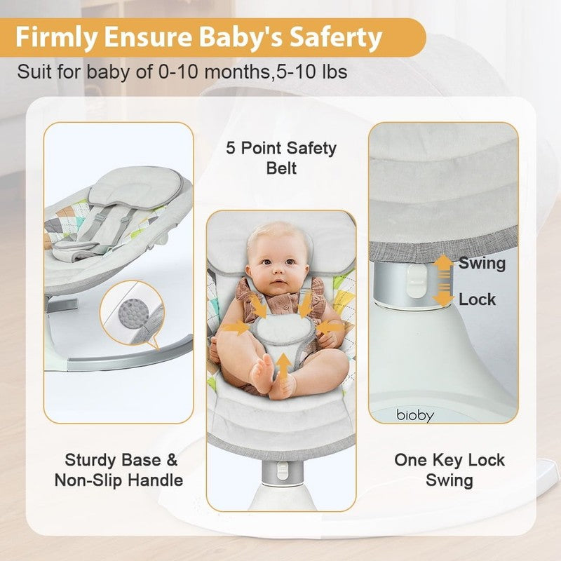 Baby Swing for Infants Rocker w/ Dinner Plate 5 Speeds Battery Indoor Grey4