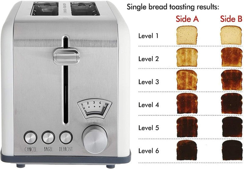 Stainless Steel 2 Slice Toaster Wide Slot 5 Browning Bagel Defrost Cancel Cream1