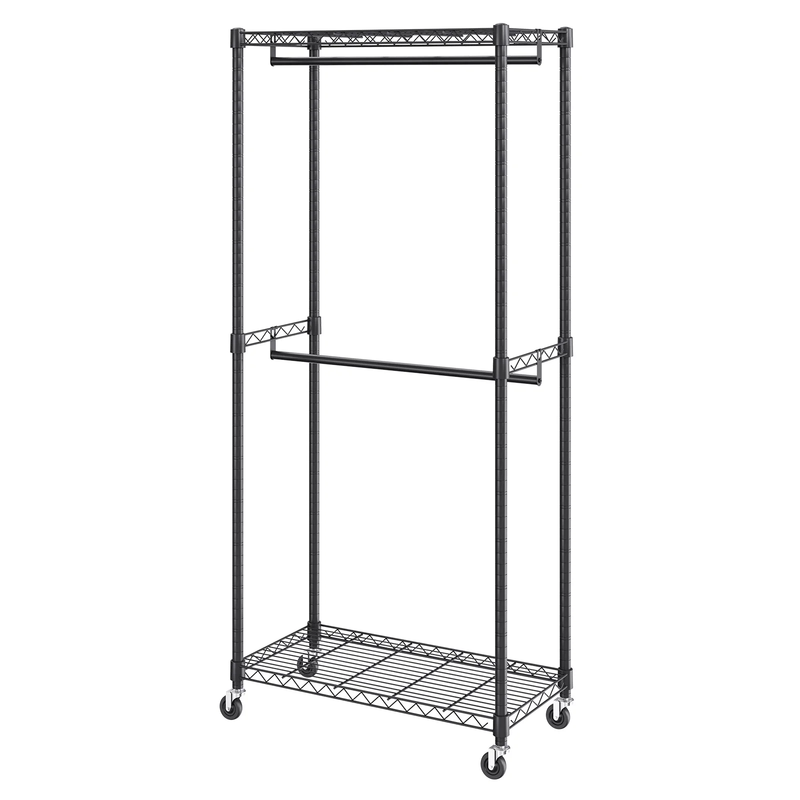 Clothes Rack 300 Lbs Double Hanging Garment Rack with Wheels Heavy Duty Rolling 5