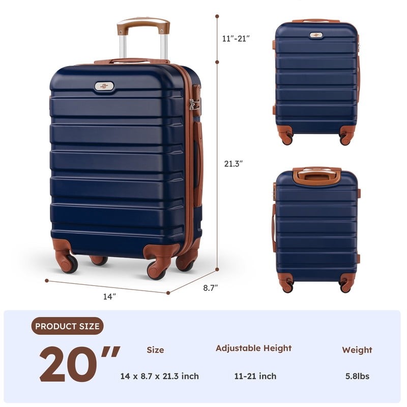 4 Piece Luggage Set Hardside ABS Carry On 14 20 Inch Expandable Navy Blue Tan9