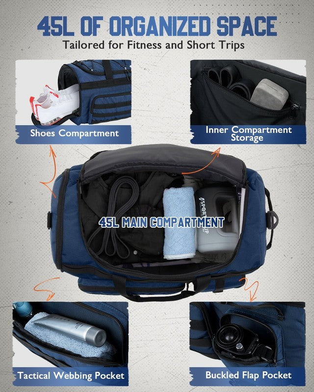 45L Weekender Gym Bag Backpack Travel Duffel Shoe Storage5