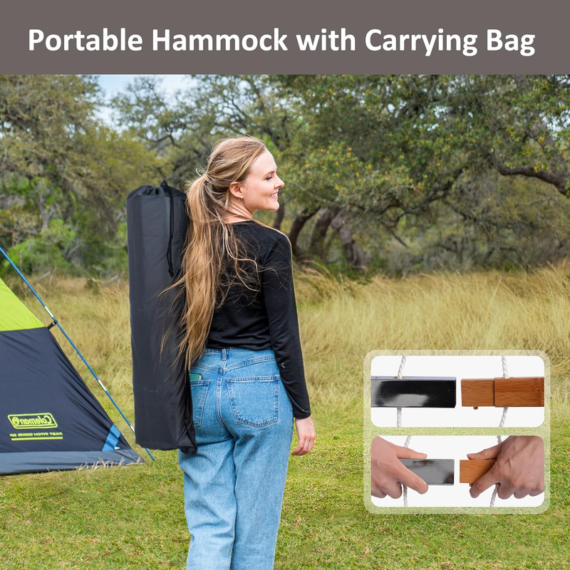 Portable Hammock with Frame Double Curved Spreader Bar Outdoor Brown4