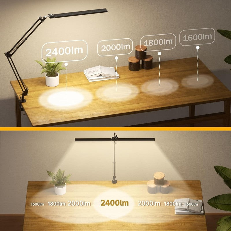 Ultra Bright 2400LM LED Desk Lamp with Clamp & Remote - Eye Caring 24W Black1