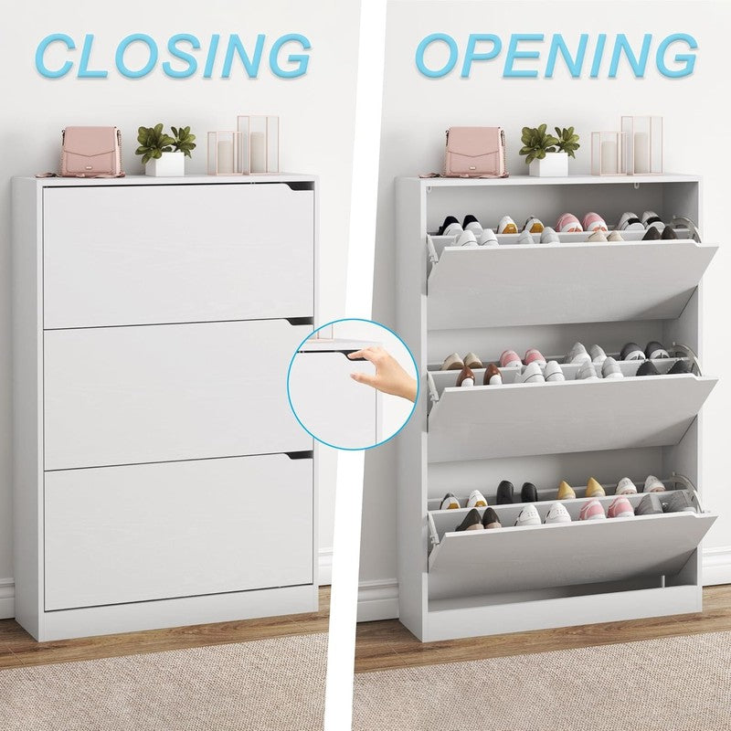 47.2'' Shoe Cabinet 3 Flip Drawers Freestanding Wood Storage Entryway White4