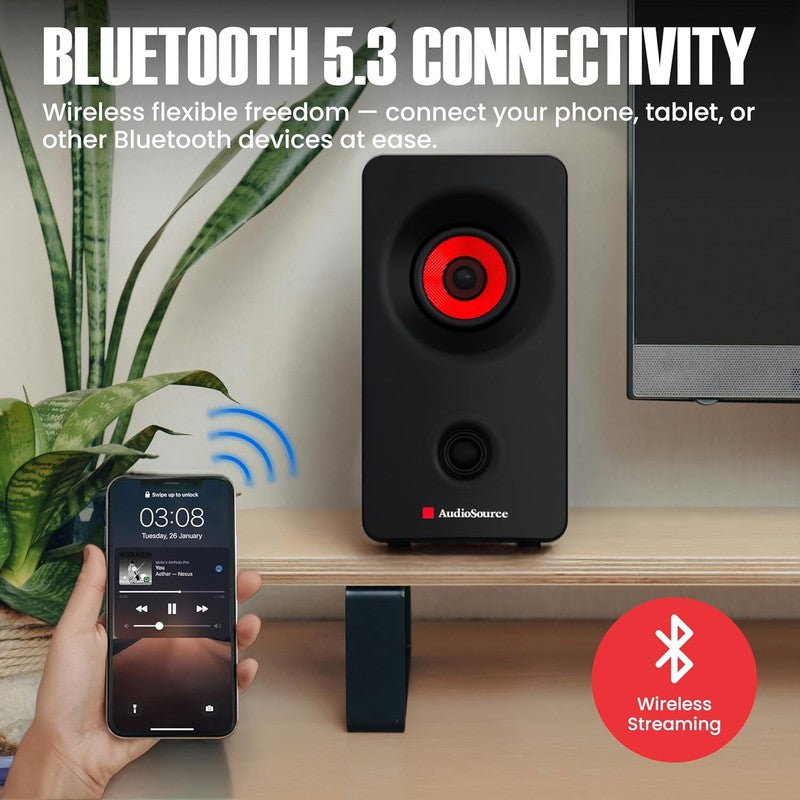 Bluetooth 5.3 PC Speakers USB C 2.0 Stereo AUX Dual Drivers Compact Black1