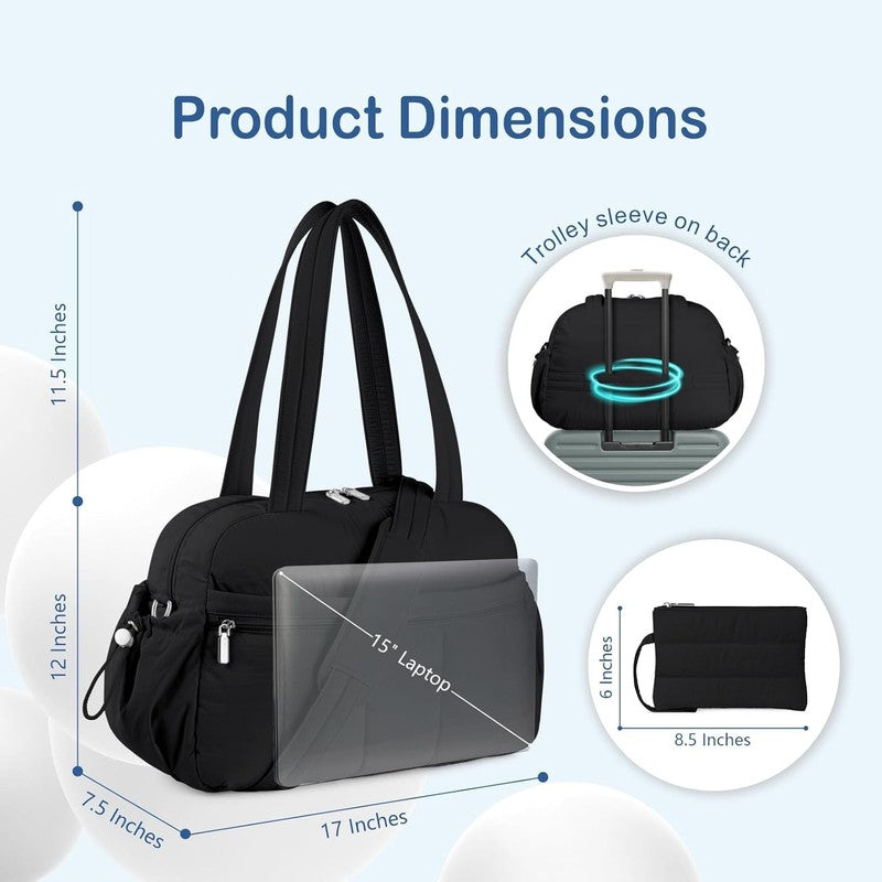 Travel Duffel Bag Women Puffer Gym Weekender Wet Pocket Carry On Black4
