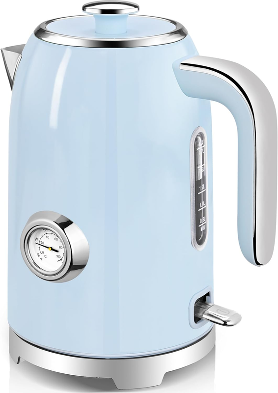 Electric Kettle 57Oz 1500W Stainless Steel Fast Boil w/ Thermometer Blue8