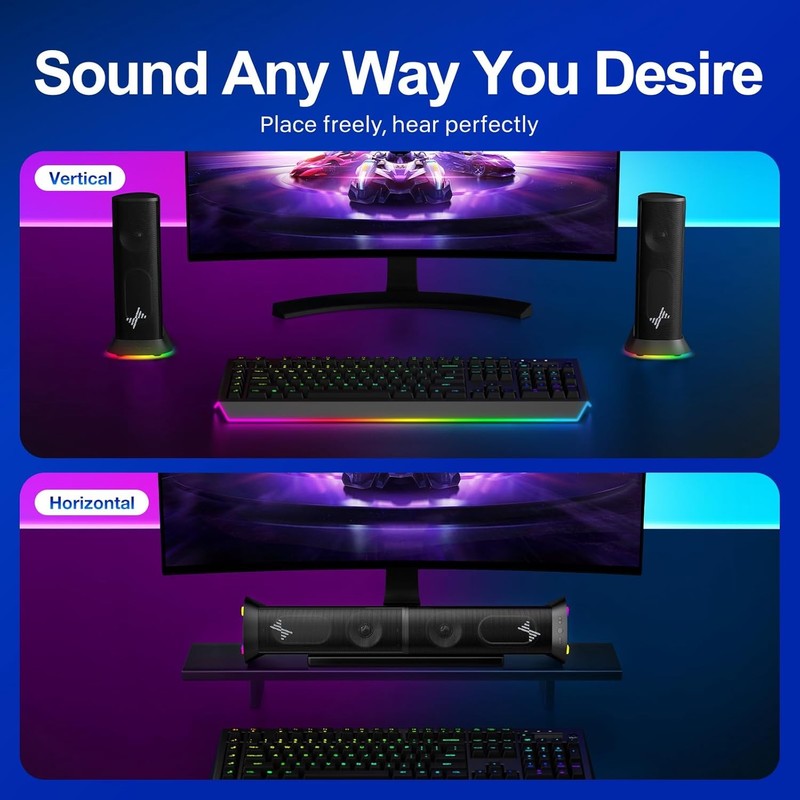 RGB Computer Speakers USB USB C 3.5mm Aux Plug Play PC Laptop Stereo5