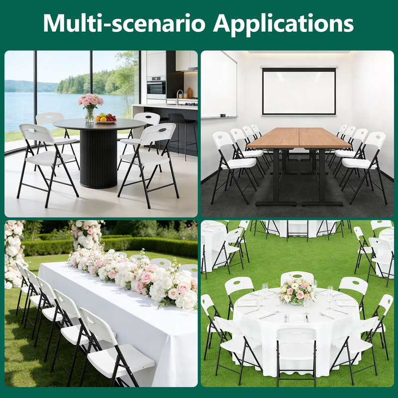 Resin Folding Chair Set of 6, Reinforced Metal Frame Stackable Plastic Folding C7