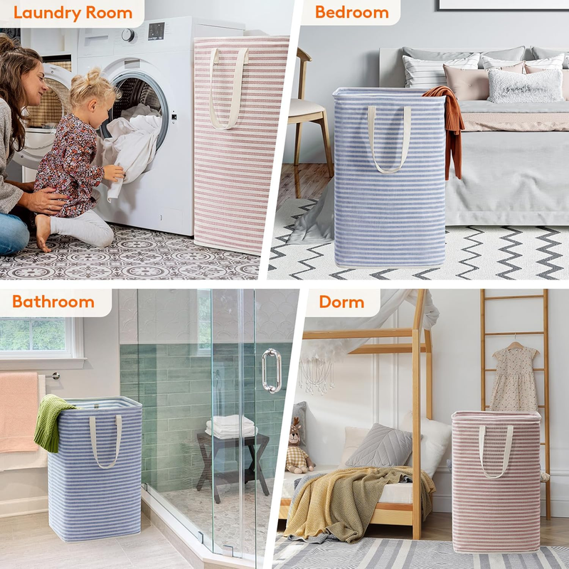 2 Pack 80L Laundry Basket Collapsible Waterproof Reinforced Handles Pink Blue6