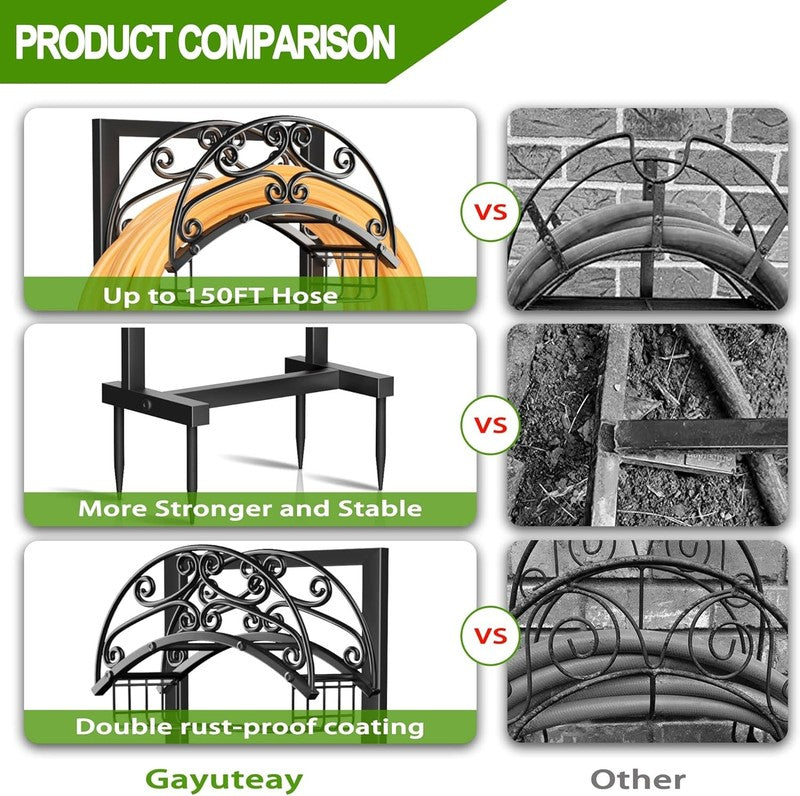 Garden Hose Holder   Upgraded Water Hose Holder Stand with Storage Basket Holds 3