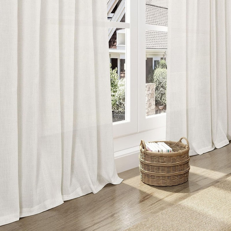 84 Inch Linen Curtains Set – Neutral Farmhouse Semi-Sheer Drapes5