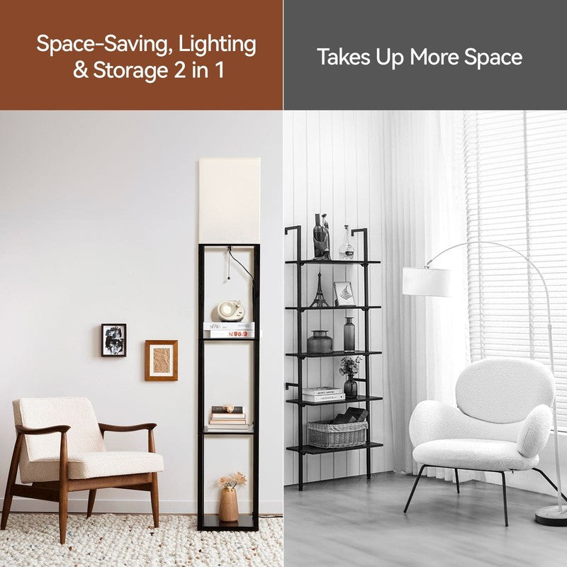 63" Black LED Floor Lamp with Shelves, Standing Lamp with Storage, UL Certified1