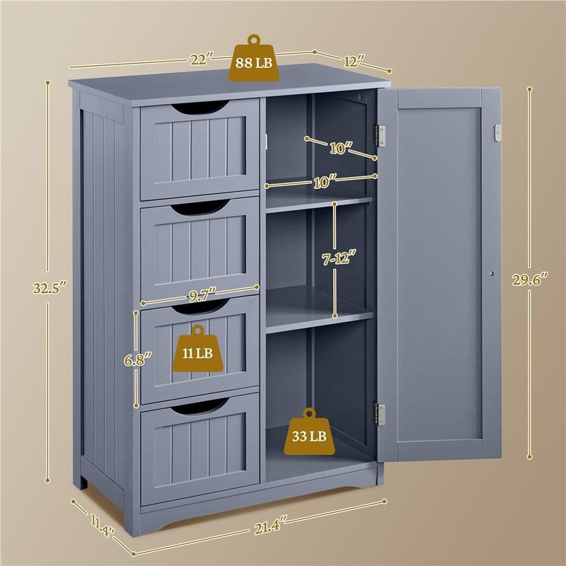 4 Drawers Wooden Bathroom Storage Cabinet, Gray1