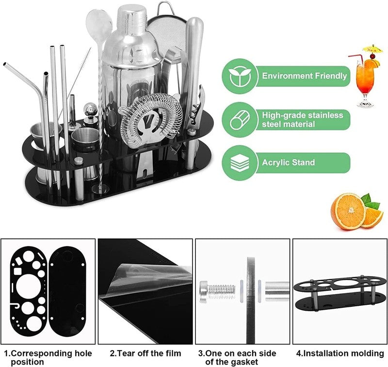 23 Piece Stainless Steel Bartender Cocktail Shaker Set with Bar Tools & Stand2