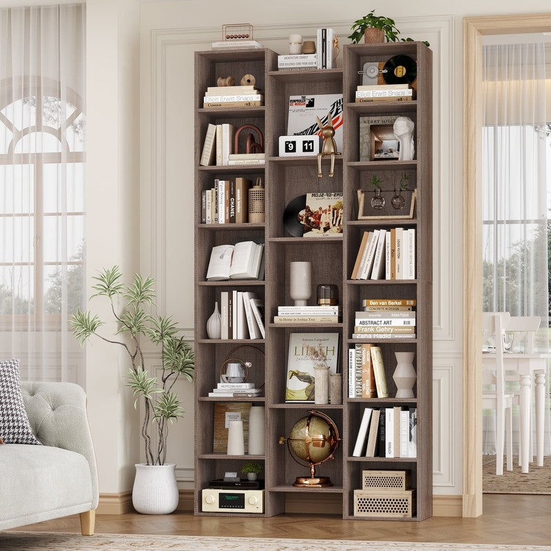 21-Cube Bookcase and Bookshelves with Adjustable Shelves, 71.3'' Triple Width Op7