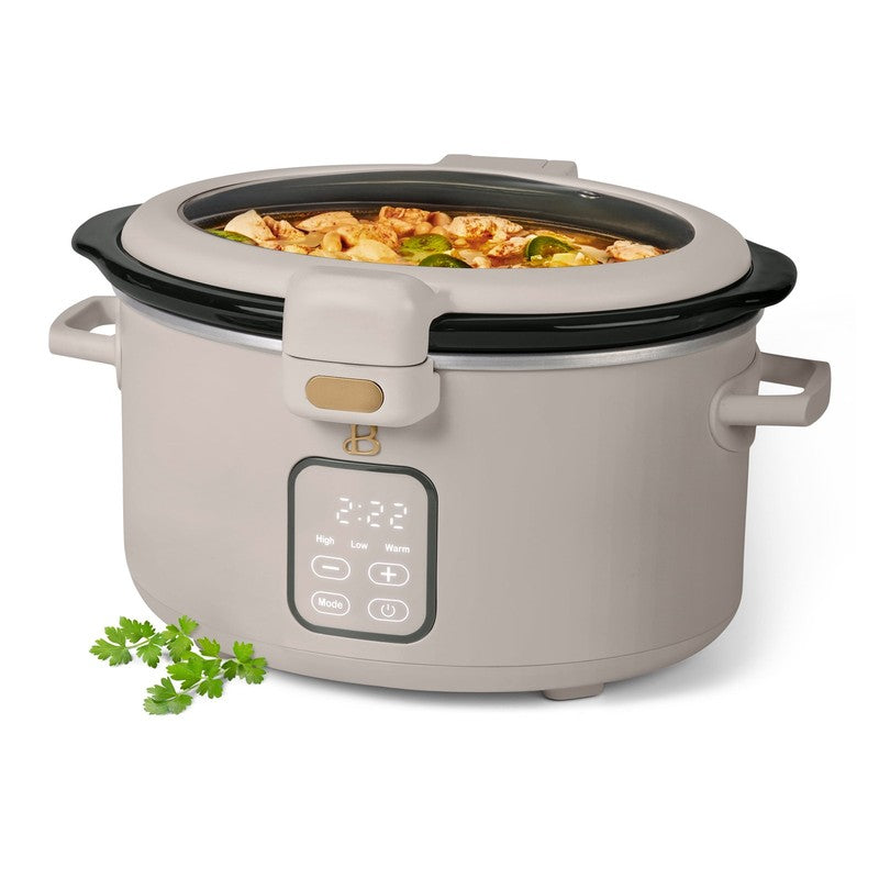 Drew Barrymore 4Qt Digital Slow Cooker Hinged Locking Lid Porcini Taupe4