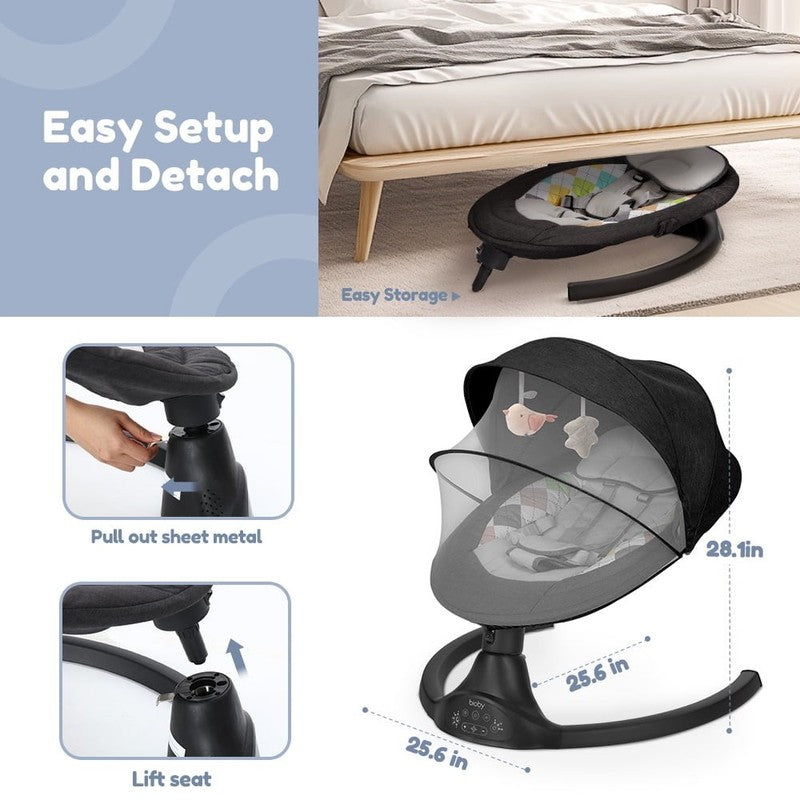 Electric Baby Swing Infant Rocker w/ Remote 5 Speeds Bluetooth Music Black4