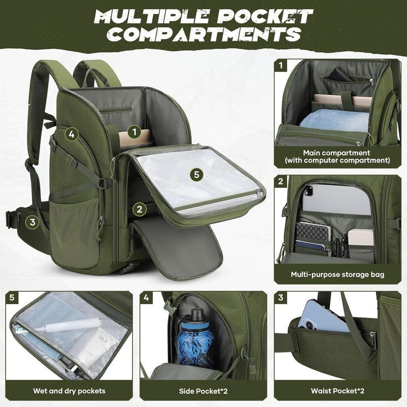 Tactical Backpack 40L Men Water Resistant Hiking Camping Gym Molle Army Green1