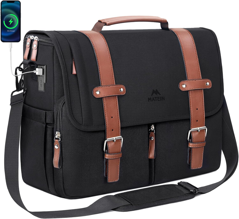 Messenger Bag 15.6 Inch Laptop USB Charging Port Water Resistant Satchel Black10