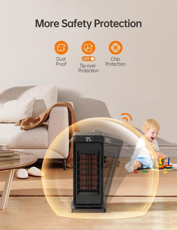 1500W Space Heater Indoor w/ ECO Thermostat Remote 90° Oscillating5