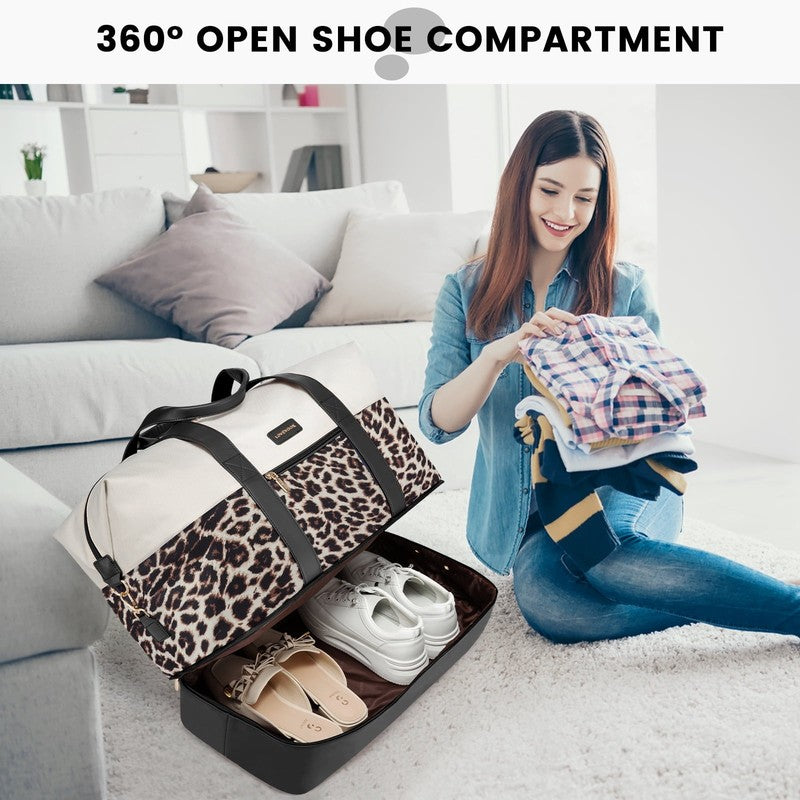 Women Travel Duffel Bag Large Weekender Gym Bag Shoe Compartment Packing Cubes4