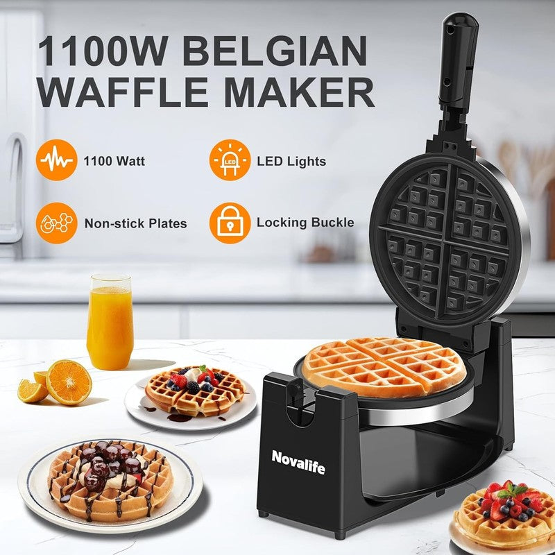 Rotating Belgian Waffle Maker 180° Flip Nonstick Iron Adjustable Browning Steel1