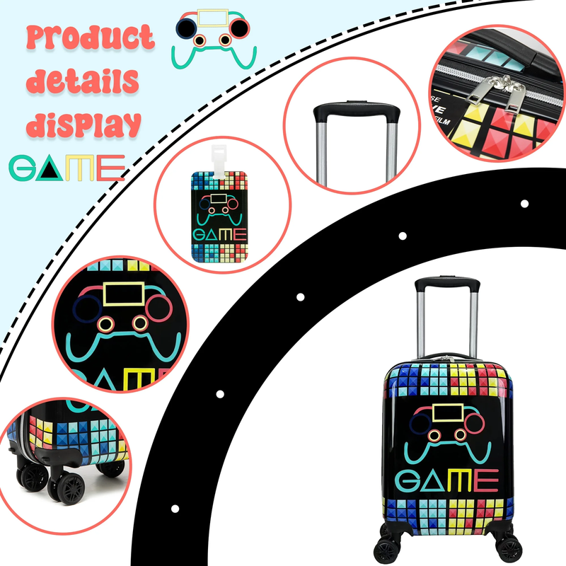 Kids Rolling Luggage Set Boys Hardshell Suitcase Wheels Airline Approved 16"5