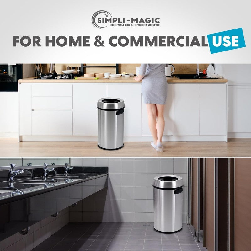 65L Stainless Steel Open Top Trash Can Commercial Grade5