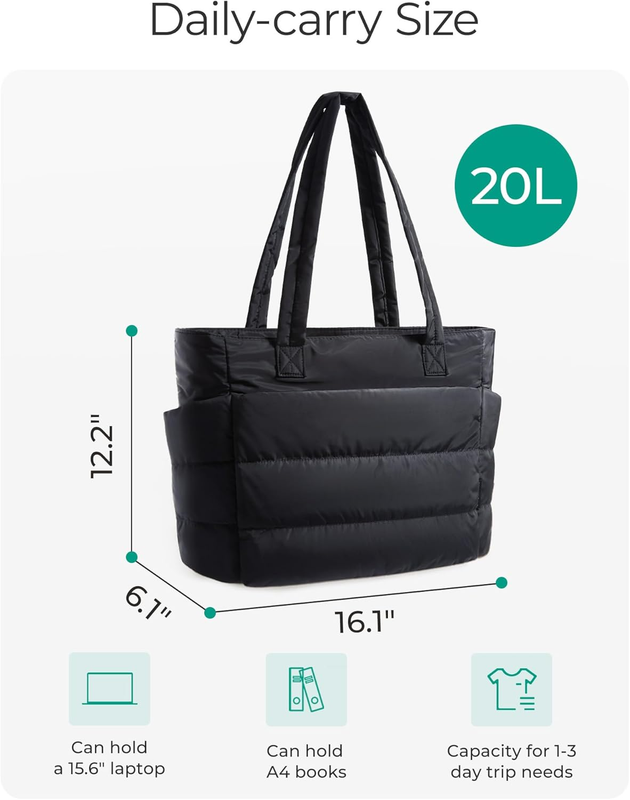 Women's Lightweight Puffy Tote Bag Travel Work Gym Shoulder Bag Compartments1