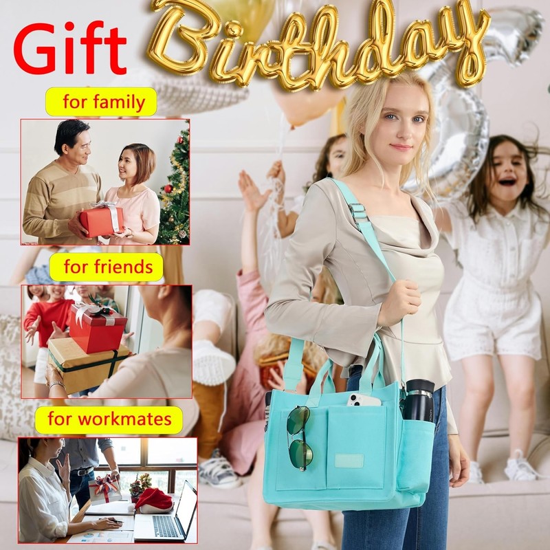 Women’s Canvas Tote Bag w/ Compartments Large Shoulder Crossbody Work Laptop6