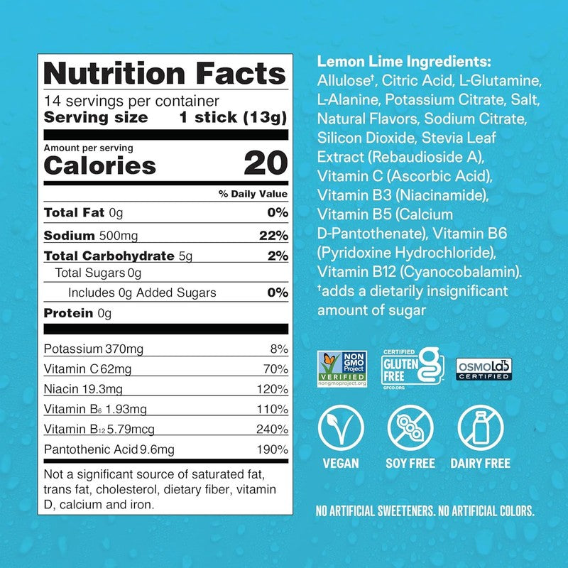 Sugar-Free Lemon Lime Hydration Multiplier - 14 Electrolyte Packets6