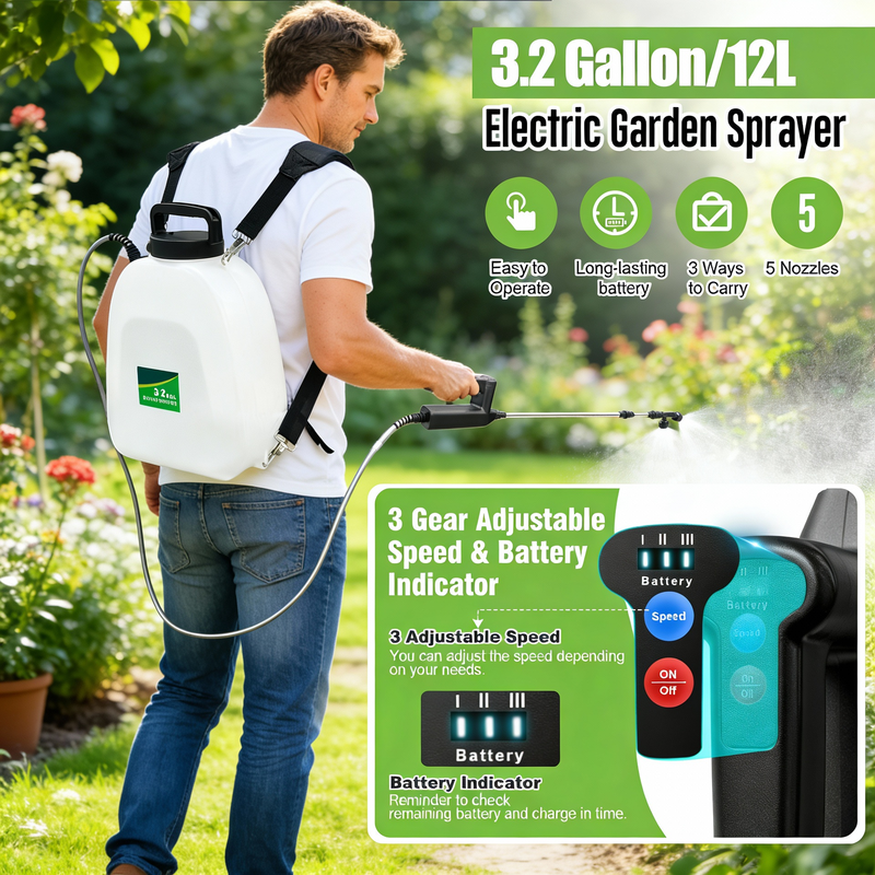 3.2 Gallon Battery Backpack Sprayer Electric Garden Sprayer Telescopic Wand5