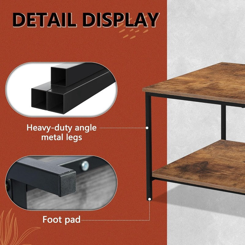 Small Brown Wood & Metal Coffee Table with Storage Shelf for Living Room4